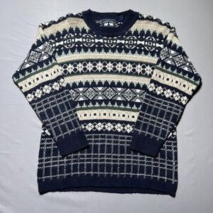 Woods & Gray Sweater Mens M Navy Fair‎ Isle Crewneck Hemp Blend Knit Pullover